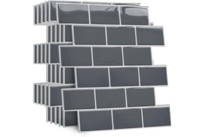 Yoillione Upgrade Dickere 3d Fliesenaufkleber Aufkleber für Bad Küche, Klebefliesen Vinyl Fliesen Selbstklebend Fliesenfolie, Grau PVC Metro Fliesen Selbstklebend Fliesendekor, 10 Stück