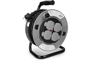 Navaris Carrete alargador de cable con 4 enchufes - Enrollacables 25M - Prolongador con grado de protección IP44 y tipo de cable H05RR-F 3G1,5