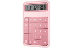 EooCoo Calcolatrice da Tavolo, Standard Calcolatrice con display LCD grande a 12 cifre per Ufficio, Scuola, Famiglia, Contatore del negozio - Rosa