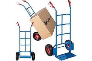 tectake® Carrello Portapacchi con Pneumatici, Carrello Con Ruote Portatutto, Carrello da Giardino, Maniglie in Plastica, Carrello Porta Attrezzi, Telaio in Acciaio, 200 Kg - Blu