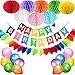 Produktbild Geburtstag Dekoration Set, Kozy Life Geburtstagsparty Dekoration Kinder Kindergeburtstag Deko mit 8 Tissue Papier Pom Poms, 30 Große Geperlte Ballons, 1 Happy Birthday Wimpelgirlande für Mädchen und Jungen, Regenbogen Herzform Garland