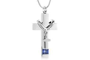 Minicremation Forever in My Heart Birthstone Personalized Double Cross Urn Pendant Cremation Jewelry for Ashes Cross Ashes Keepsake for Women Men