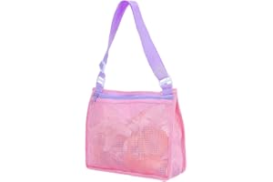 CICILIAYA Mesh Beach Bag, Shell Net Tote, Foldable Seashell Collecting Sand Bags for Kids Toddlers Boy Girl Holding Pool Beach Accessories Toy Shells Clothes Towels