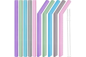 KMFYMPT Słomki silikonowe – 20 sztuk grubych słomek, 25 x 1,1 cm, słomki wielokrotnego użytku, słomki do bubble tea, z 2 szczotkami do czyszczenia, przyjazne dla środowiska, do koktajli, soków, herbaty
