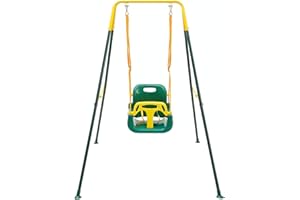 FUNLIO Columpio da Jardin Exterior para Bebe con 4 Sacos de Arena, Columpio de Interior en Casa para Infantil con Soporte Metálico Plegable, Fácil de Montar y Guardar - Verde