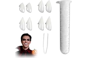 CWWYQ 5 Pieces Vampire Fangs Kit, 4 Sizes Custom Fangs Vampire Teeth Fake Dentures with 1 Tube Teeth Pellets Adhesive for Cosplay Props Halloween Party Fang, Party Favors Accessories