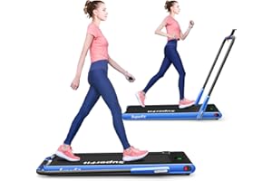GOPLUS Tapis Roulant Elettrico Pieghevole, Velocità Regolabile 1-12 km/h, Altoparlante Bluetooth e Display a LED, con Telecomando e Supporto per telefono, Portata 120 kg (Blu(senza braccioli))