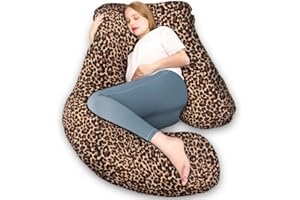 Chilling Home Cojín de maternidad en forma de J, almohada para dormir de lado con funda J, cojín de lactancia, cojín grande, almohada para mujeres y para dormir de lado (estampado de leopardo)