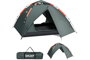 Cflity Camping Tent, 3 Man Instant Pop Up Tent Waterproof Three Layer Automatic Dome Tent, Large Lightweight 4 Seasons Tent, Backpacking Tent with Removable Rain-Fly 2 Extensible Porch for Camping