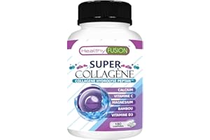 HEALTHY FUSION Collagène Marin Hydrolysé + Bambou + Magnésium + Calcium + Vitamines C et D3 | Collagène Hydrolysé Peptan | Pour la santé et le soin des articulations, des muscles et des os | 180 comprimés