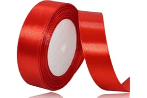 AHOMAME Red Satin Ribbon 25mm, 23 Meters Solid Colors Fabric Ribbon for Crafting, Gift Wrapping, Balloons, DIY Sewing Project, Hair Bows and Cake Decoration