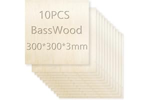 HONGLAND 10 Pack Unfinished Basswood Sheets, 300x300x3mm Plywood Thin Board for Home Decor, Arts, DIY Crafts Projects, Woodcraft Model, Painting(300 * 300 * 3mm)