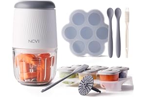 NCVI Puree Baby Food Processor Glass Set, Mini Infant Food Maker Blender Machine with 8 Blades and Grinding Disc, Small Blender for Baby Food Including Food Containers, Silicone Tray and Tableware