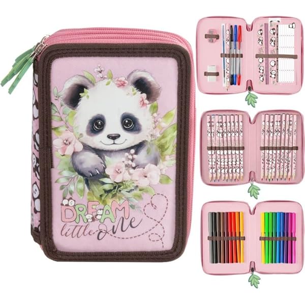ASTRA BAG - Etui met 3 vakken - Gewatteerd - Schooltas met 3 verdiepingen - Voor jongens - XXL - Met accessoires - Baby hert motief