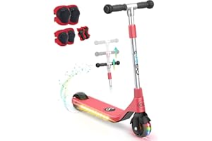 Gyroor H30 Kids Electric Scooter with LED Lights and Adjustable Handlebar - Fun and Safe Ride for Boys and Girls Ages 6-12 - Includes Speed Control Button, Durable Silicone Grips