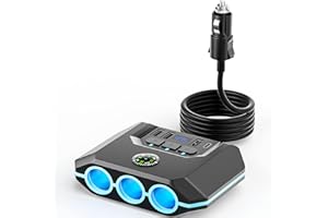 Multiprise Allume Cigare,BUVAYE 240W Allume Cigare USB avec Voltmètre LED et Interrupteur,3 Prise Chargeur Allume Cigare USB Rapide,12V/24V Chargeur Voiture USB C pour Voyage Famille