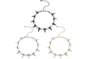 SAIIURV 3 Piezas Collar Punk con Remaches, Accesorios Roca para Mujeres Hombres y Niñas, Gótico de Collar De Moda, Regalo de San Valentín, Dorado/Plateado/Negro