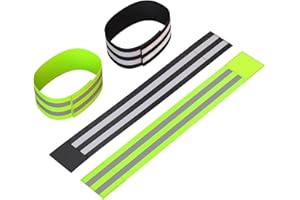 Simsky 4 Stück Reflektierende Bänder, Elastisch Reflektorband, Reflektorbänder mit Klettverschluss, für Outdoor-Joggen, Hosenclip-Fahrrad, Wandern, Motorradfahren oder Laufen (Grün und Schwarz)