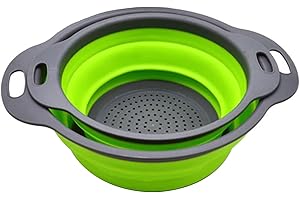 DQZSY Collapsible Colander, Set of 2 PCS Space-Saving Kitchen Strainer, Food-Grade Silicone Folding Strainer with Handle (Green)