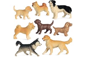 SIENON 8Pcs Mini Dog Figurines, Realistic Dog Figures Toy Set, Plastic Dog Figure Animals Playset, Miniature Dog Animal Puppy Toys for Cake Topper, Educational Learning Toy Set for Kids Toddlers