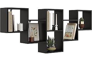 KUBUTKU Scaffale decorativo da parete con 6 ripiani, 160 x 66 x 18 cm, design scandinavo, moderno, per soggiorno, cucina, ufficio, camera da letto, bagno, libreria (nero)