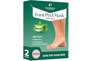 Plantifique Foot Peel Mask – 2 Pairs Exfoliating & Dermatologically Tested Foot Treatment, Removes Dead Skin & Repairs Heels for Soft Feet – Aloe Vera Scent, Gift for Men