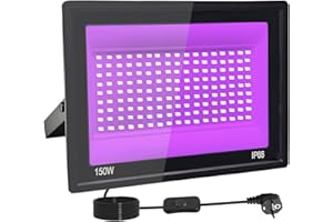 TKDAKSY 150W Lumiere Noire LED, IP66 Etanche Projecteur lumière noire UV, 395-400 nm Projecteur lumière noire Avec interrupteur pour fête lumineuse, Halloween, Body Painting, Bar, Aquarium, Halloween