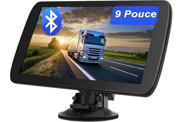 GPS Voiture 9 Pouces avec Bluetooth 2025 – Navigation Europe, Mises à Jour Gratuites, Alerte de Vitesse, Guidage Vocal, Compatible Camion & Camping-Car