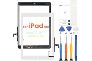 ARSSLY Touch Screen per iPad 9.7 2017 A1822 A1823 Digitizer Schermo per iPad 5 con Home Buttone, Touchscreen Sostituzione per ipad 5th con Strumenti, (Non LCD Display) (Bianco)