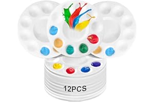 HIQU AND HIST Lot de 12 palettes de mélange rondes en plastique de 15,8 cm - Palette aquarelle - Palette de mélange de peintures acryliques à l'huile avec 11 champs de mélange pour aquarelle, peinture artistique,