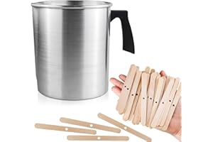 FOVNOT Schmelztopf 1,2L Wachs Tasse Tropfenfrei Gießen Krug Kerze Herstellung Topf Hitzebeständig Handhaben Kerze Schmelzen Topf Wachs Schmelzen Tasse mit 50 Stck Hölzern Kerze Docht Halter
