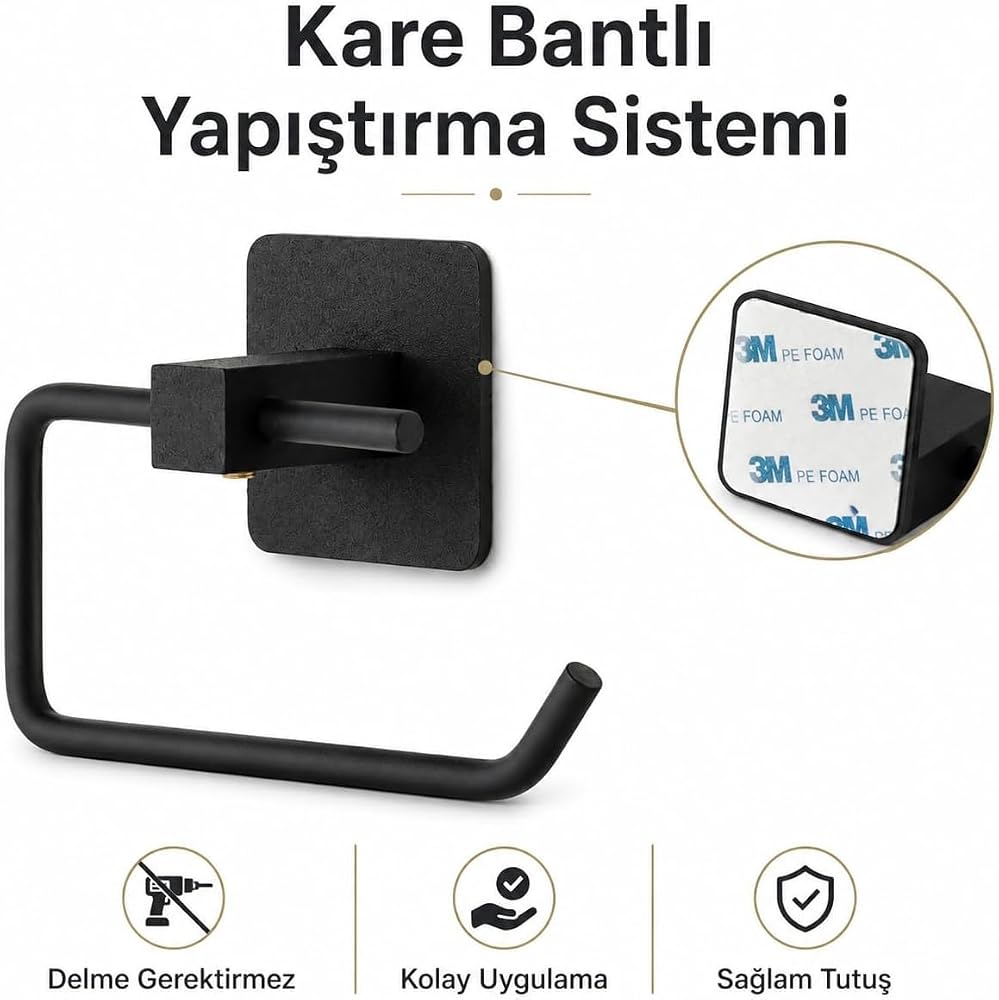 Yapışkanlı Siyah Kare Açık Tuvalet Kağıtlığı Wc Kağıtlık Tuvalet Kağıdı Askısı