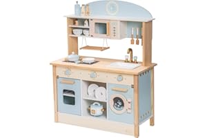 ROBUD Cucina giochi in legno, cucina per bambini, accessorio per bambini, giocattolo per bambini, gioco di ruolo, 79,5 x 35,5 x 98 cm