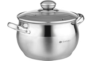 Daniks Classic Marmite Inox 18 cm 3 Litres, Faitout avec Couvercle en Verre, Tous Feux y Compris Induction, avec Échelle de Mesure, Argent