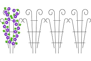 Feizeisun Plant Supports for Garden, 4 Pack 60cm High Strong Metal Fan Trellis for Climbing Plants in Pots Indoor, Plastic Coated Steel Outdoor Decorative Plant Peony Support, Black (Wave Shape)