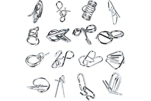 QANMUA 16 Stück Knobelspiele Set, 3D Brainteaser Metall Puzzle IQ Spiele Set Geduldspiele für Kinder und Erwachsene