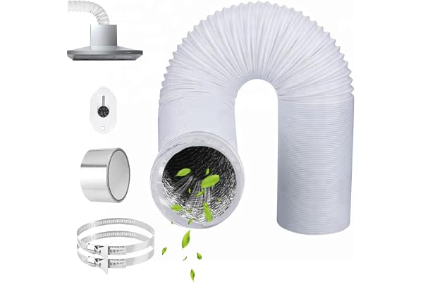 ComPDCVD Blanc Tuyau d'évacuation 80mm x 6m Tube Flexible D'air Gaine Ventilation en Aluminium avec 2 Colliers de Serrage et 1 Ruban Adhésif Aluminium 50mmx5m pour Seche Linge Ventilateur Extracteur