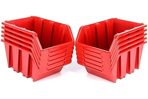 VALLE VERDE Lot de 10 boîtes empilables en plastique pour atelier, garage, rouge, 20 x 29 x 15 cm