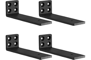 MLOQI 4 Pack Scaffold Board Shelf Brackets Heavy Duty, Black Floating Shelf Bracket, 5mm Thick Wall Brackets for Shelves up to 50 KG (20cm)