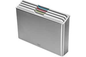 Joseph Joseph Folio Ensemble de 4 Planches à Découper, Code Couleur, Etui en Acier Inox, Rangement Cuisine, Pierre