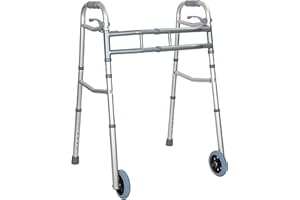 OUUTMEE Pliable Cadres de Marche avec 2 Roues, Déambulateur Léger en Aluminium, Hauteur Réglable, Cadre de Marche pour Personnes Âgées et Handicapées, Jusqu'à 150KG