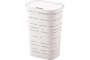 M-Home by Mazzei Mondex Portabiancheria in plastica, 55 l, Bianco, Prodotto in Francia, Robusto Cesto portabiancheria con Coperchio, 44 x 32,5 x 60,5 cm, Ideale per Bagno, Lavanderia, Camera da Letto