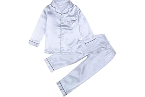 Spritumn-Home Ensemble Pyjama De Famille Enfants BéBé Fille GarçOn Satin Pyjama Ensemble À Manches Longues Hauts BoutonnéS Pyjama Chemise + Pantalon VêTements De Nuit Tenues 2-14 Ans