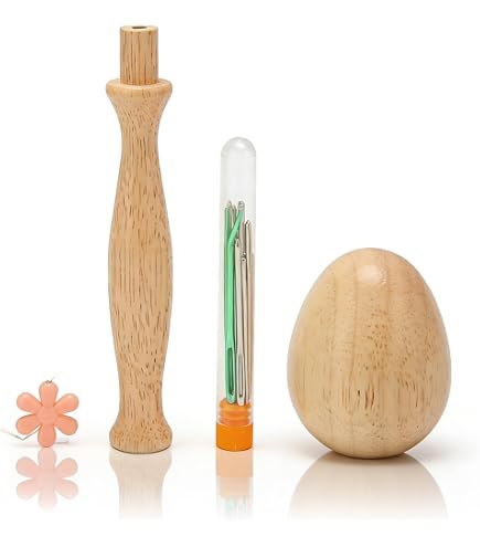 Lantelme Kit De Reprise Complet – Champignon + Œuf En Bois, 9 Aiguilles & Fils Coton 4 Couleurs, Idéal Chaussettes & Vêtements