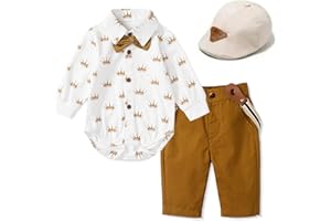 Volunboy Bebe Garçon Costume Gentleman, Noeud Papillon Chemise Carreaux + Pantalon 4 Pièces