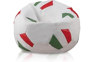 Bepouf - Poltrona a Sacco Pallone Calcio in Ecopelle con Imbottitura in Palline di Polistirolo, Poltrona a Sacco adatta per Camera e Salotto - Dimensione Grande 90x55, Colore Italia