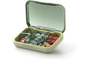 ‎GLOSEN Glosen Pill Box 6 Compartments Small Pill Box Medicine Box Tablet Organiser for Bag Purse (Green)