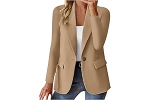 Générique Blazer Femme Chic et Elegant Veste Blazer Couleur Unie Bouton Grandes Tailles Manches Longues Classique Bureau Travail Soirées Décontractées Tailleur Femme Slim Fit Revers Veste Manteau