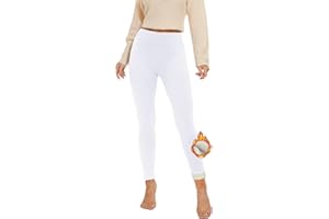 AMIYOYO Leggings termici da donna, foderati, in pile, pantaloni termici, in peluche ispessito, opachi, in velluto, biancheria intima termica calda, bianco, M