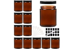 YBCPACK 12 Stück braune Glastiegel 250ml, Braunglas Tiegel mit Deckel, leere Cremedosen zum Befüllen, Salbentiegel für Cremes, Lotionen, Kosmetik und Ätherische Öle